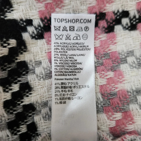 Topshop | Wool Blend Houndstooth Plaid A-Line Mini Skirt - Size US 8 - Picture 8 of 9